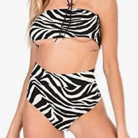 iHeartRaves Zebra Print Cutout Bodysuit - Picture 1 of 5